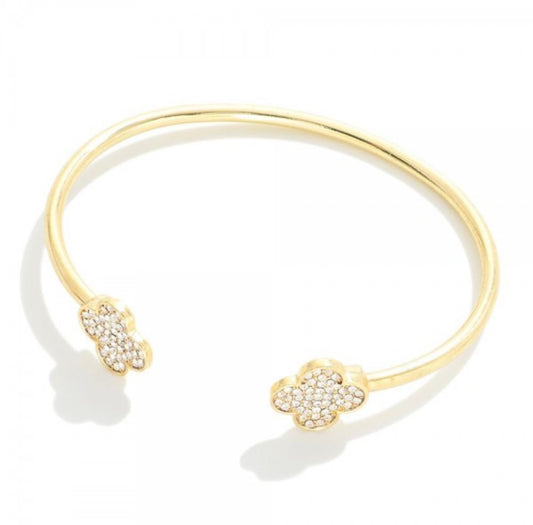 Bracelet - Gold Metal Rhinestone Clover Bangle