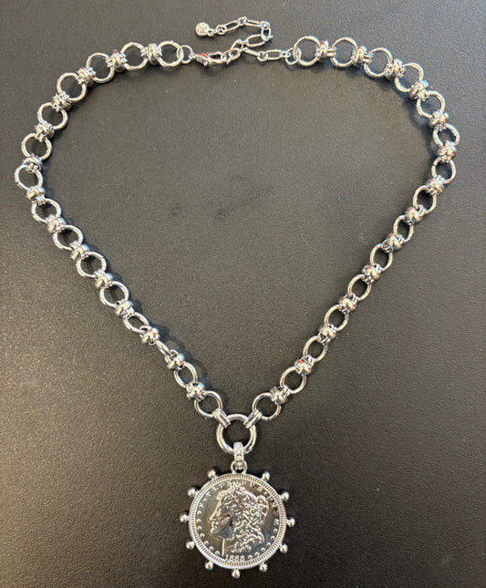 Silver Chain Coin Necklace
