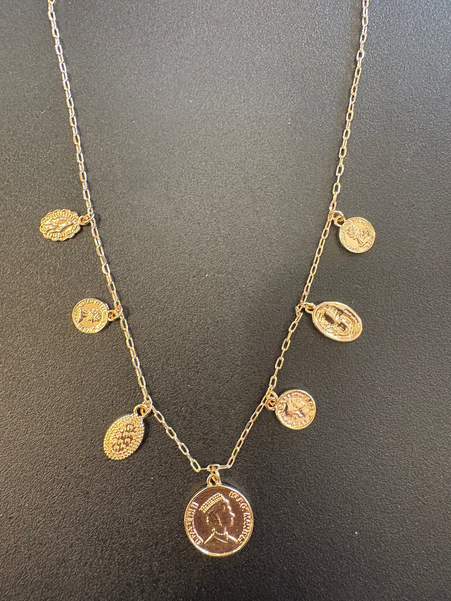 Gold Multi Coin Charm Necklace