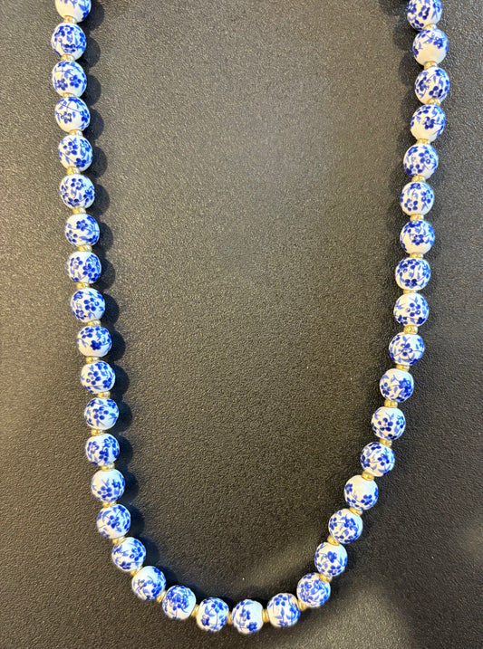 Blue and White Ceramic Bead Necklace