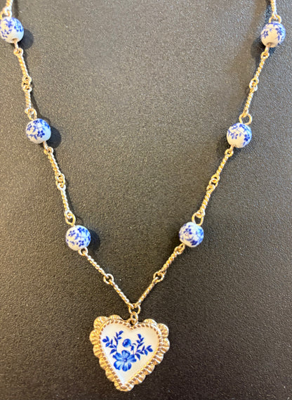 Necklace with Ceramic Heart pendant with ceramic beads available in 3 colors