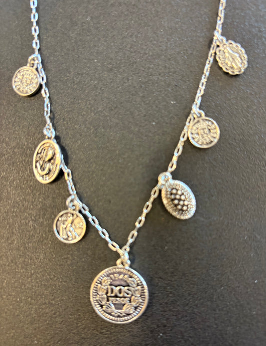 Small Silver Coin Necklace with charms