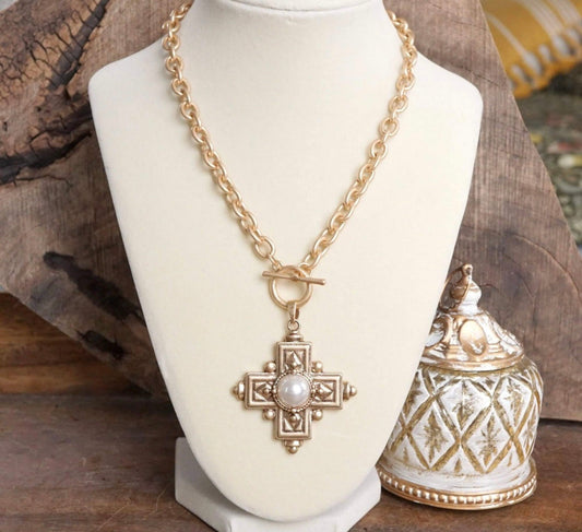 Pearl Heritage Cross Toggle Necklace