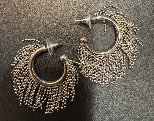 Silver Fringe Loop Earrings