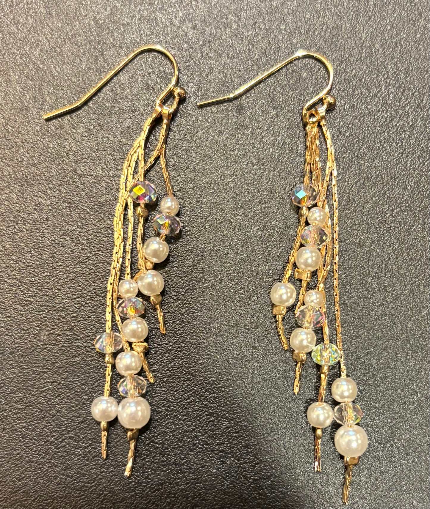 Gold with pearl and crystal multi-dangle earrings