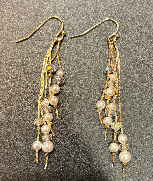 Gold with pearl and crystal multi-dangle earrings