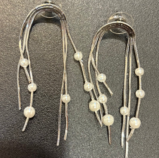 Silver U-Drop Pearl Earrings