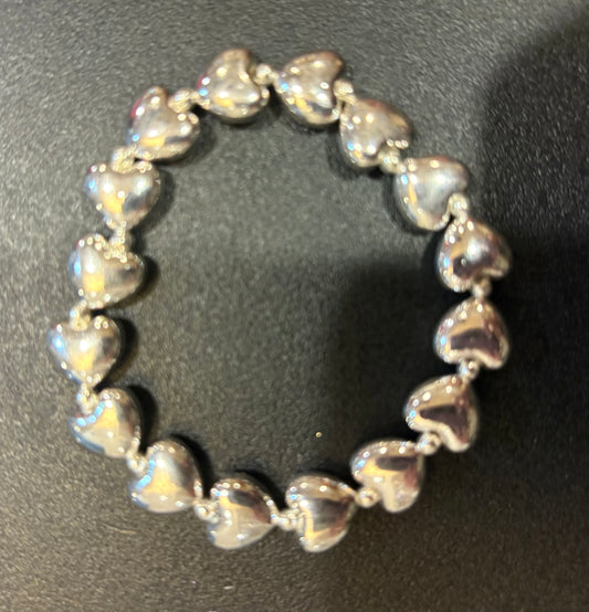 Silver Heart Bead Stretch Bracelet