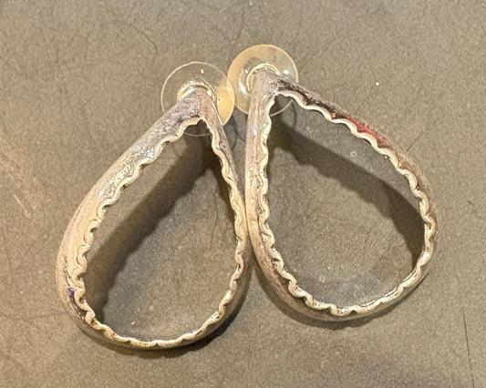 Silver Teardrop Open Scallop Earrings