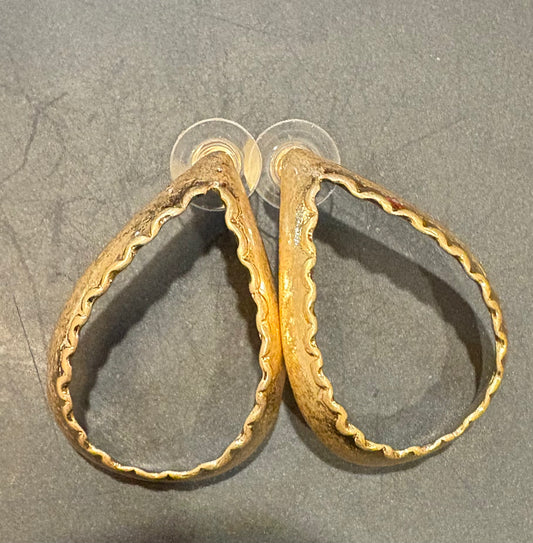 Gold Teardrop Open Scallop Earrings