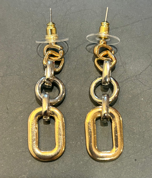 Two Tone Multi Link Silver Dangle Earrings