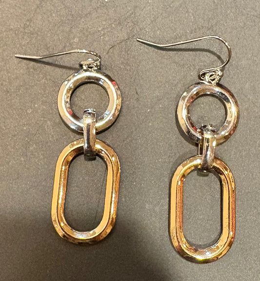 Two Tone Double Link Dangle Earrings