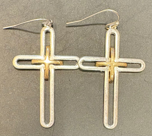 Silver Open Cross Earrings