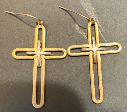 Gold Open Cross Earrings