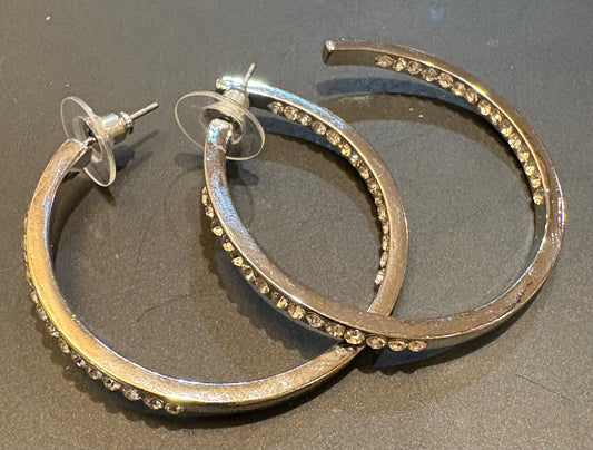 Silver crystal loop earrings