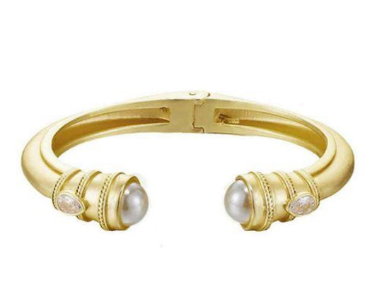 Bracelet - Pearl Bangle with hinge spring, matte gold