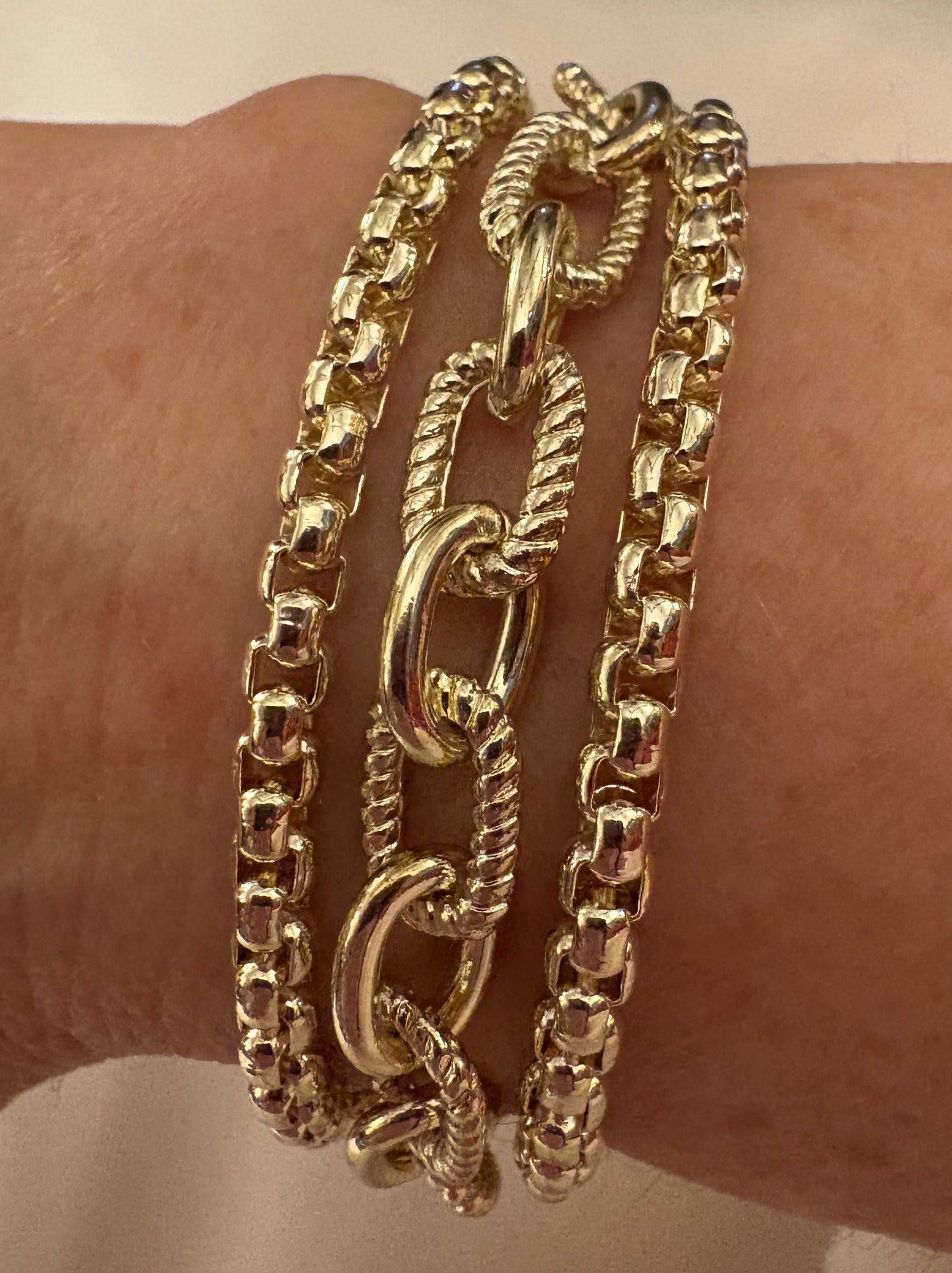 Bracelet - Triple Row Chain Gold Tone