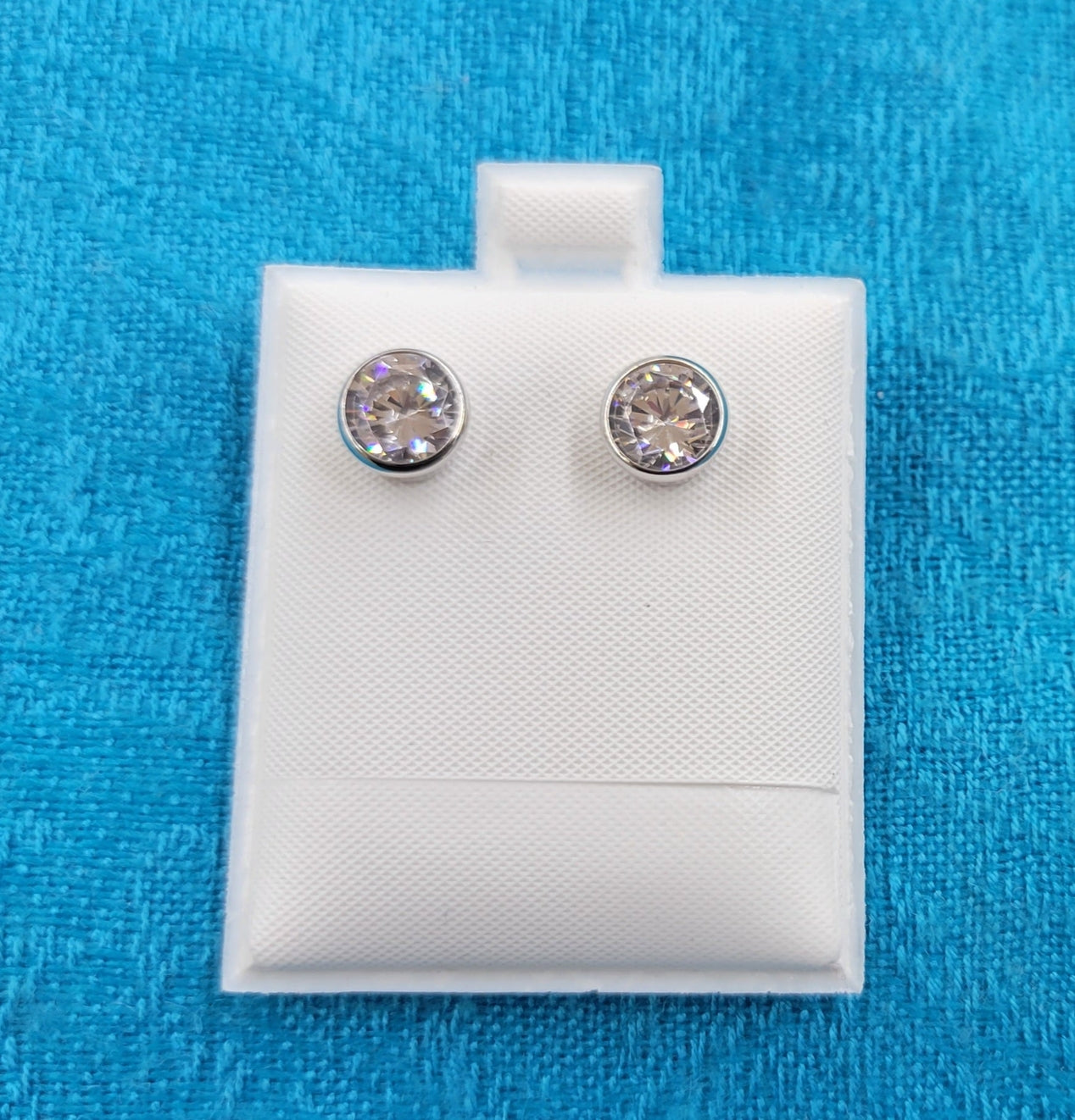 Earrings - bezel studs, silver tone