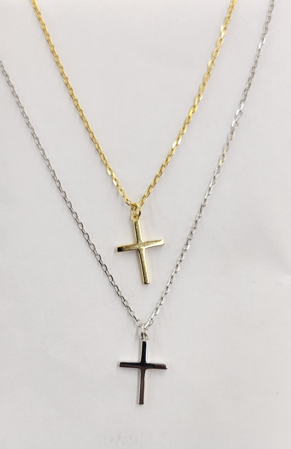 Necklace - Sterling silver plain cross pendant in silver or gold