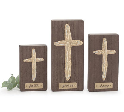 BB - Wooden Cross Shelf Sitter available in three styles and sizes