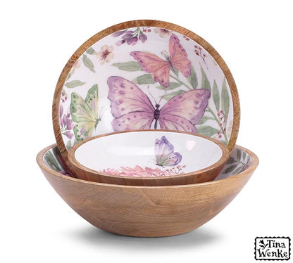 BB - Floral Spring Mango Wood Bowls available in 3 sizes. Can be nested.