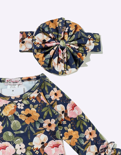 Clothing for Baby Girl - Navy Wispy Floral Baby Gown