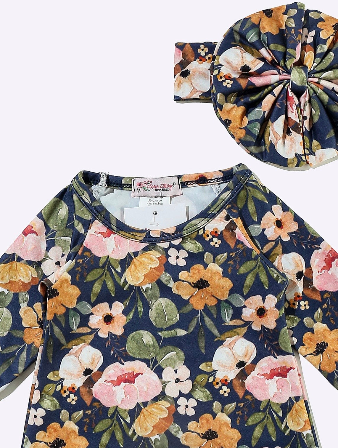Clothing for Baby Girl - Navy Wispy Floral Baby Gown
