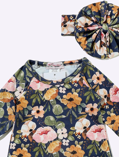Clothing for Baby Girl - Navy Wispy Floral Baby Gown