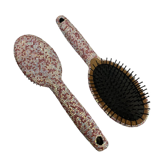 Bling Bling Solid Pink Multi Rhinestone Hair Brush