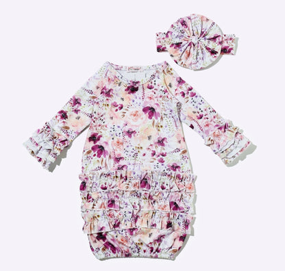 Clothing for Baby Girl - Plum Bouquet Baby Gown