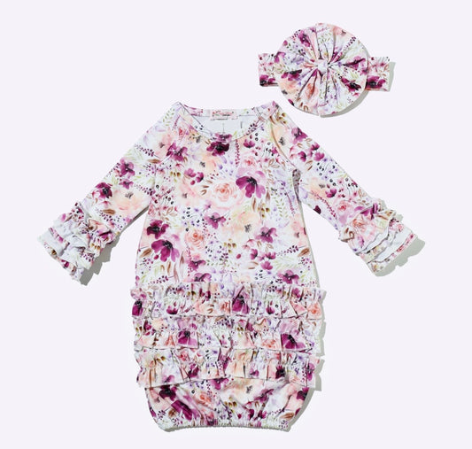 Clothing for Baby Girl - Plum Bouquet Baby Gown
