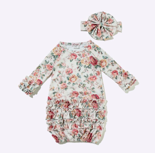 Clothing for Baby Girl - Scattered Rose Baby Gown