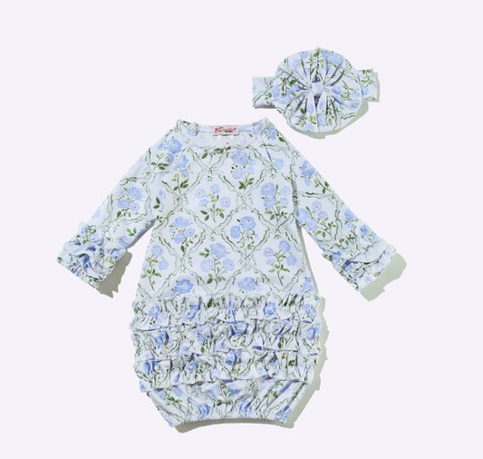 Clothing for Baby Girl - Sky Blue Trellis Baby Gown