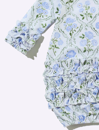 Clothing for Baby Girl - Sky Blue Trellis Baby Gown