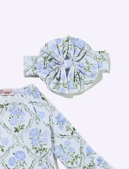 Clothing for Baby Girl - Sky Blue Trellis Baby Gown