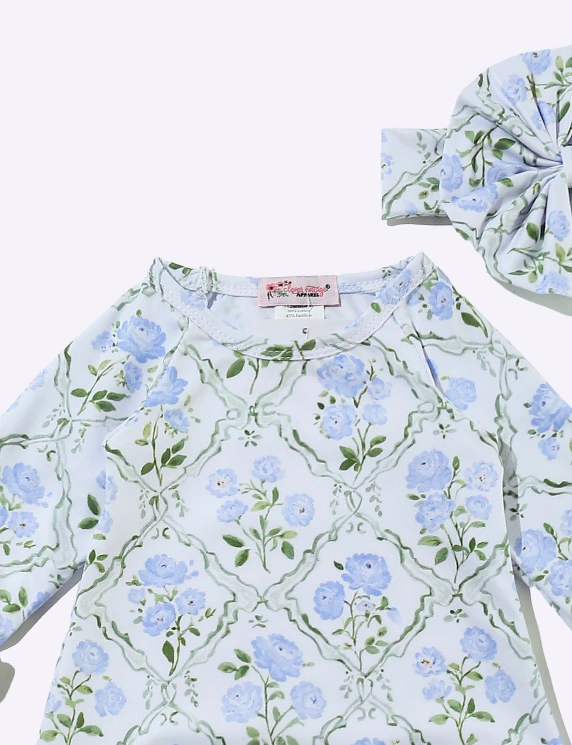 Clothing for Baby Girl - Sky Blue Trellis Baby Gown