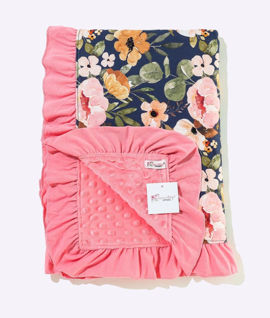 Baby Blanket - Navy Wispy Floral Blanket