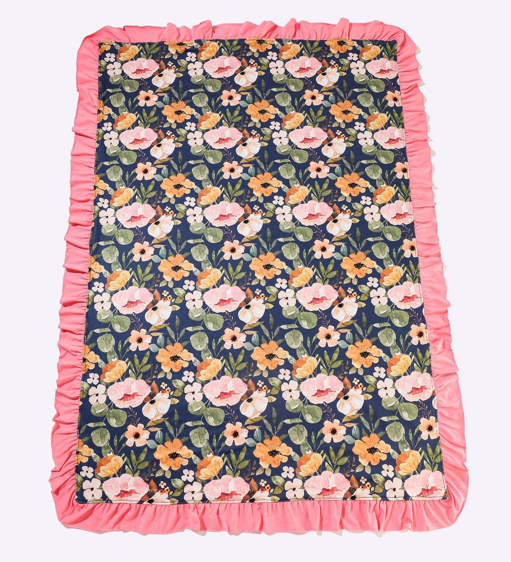Baby Blanket - Navy Wispy Floral Blanket