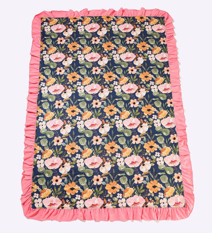 Baby Blanket - Navy Wispy Floral Blanket