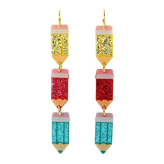 Glitter resin pencil drop multi-colored earrings