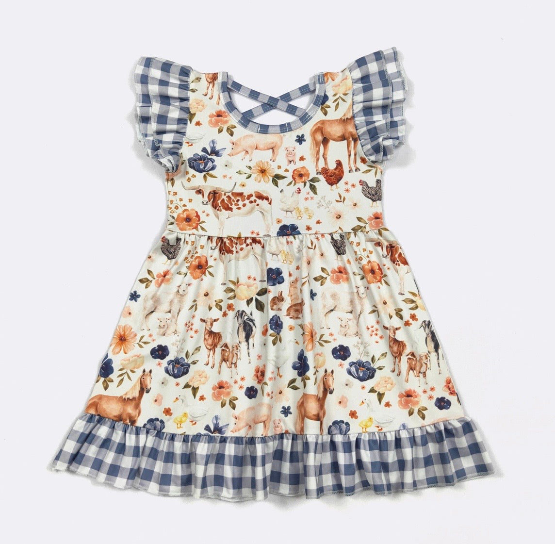 Clothing for Toddler Girl - Blue Plaid Farm Girls Dress