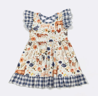 Clothing for Toddler Girl - Blue Plaid Farm Girls Dress