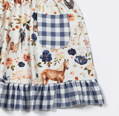Clothing for Toddler Girl - Blue Plaid Farm Girls Dress