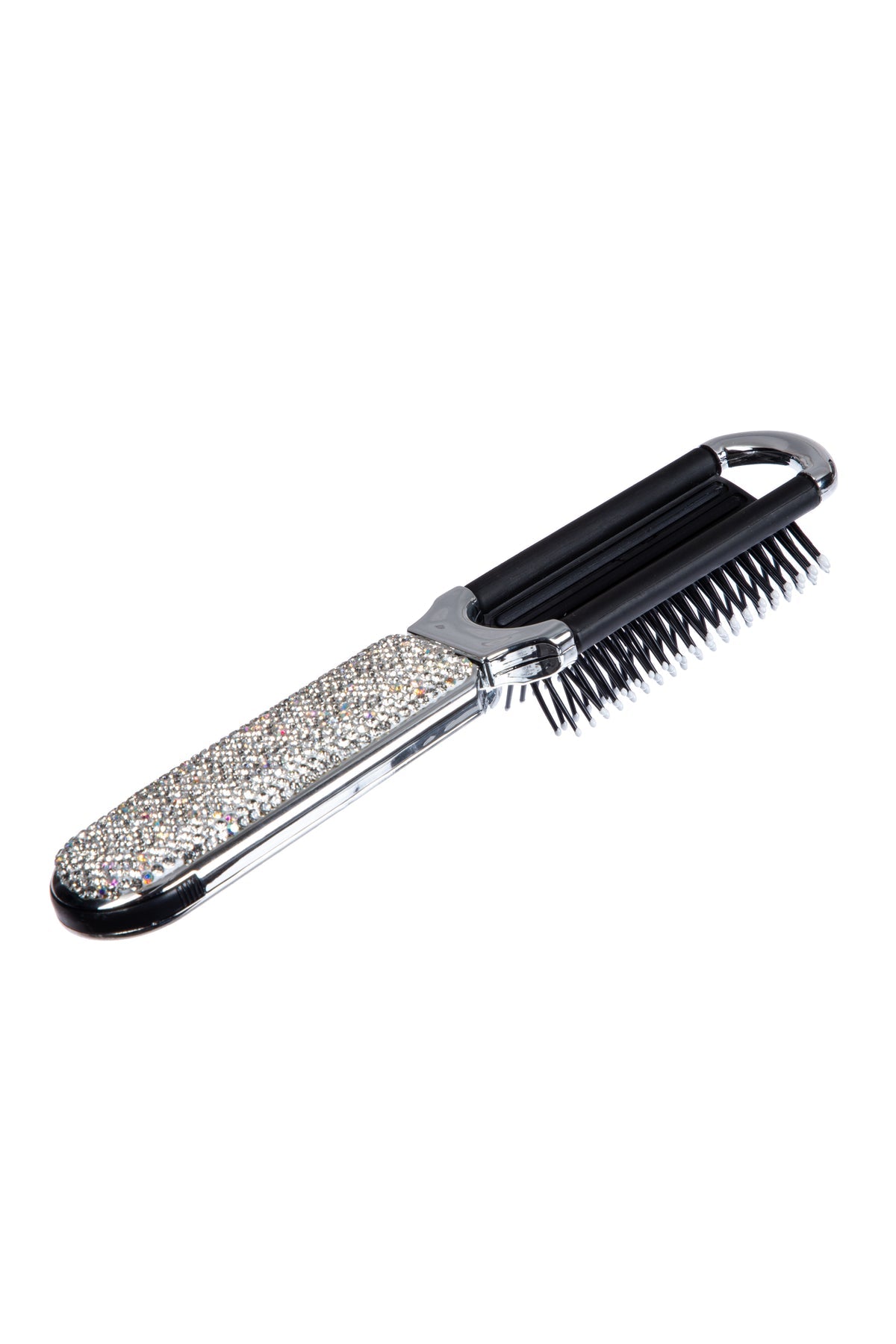 Bling Bling Handmade Silver AB Rhinestone Foldable Travel Hair Brush and Mirror