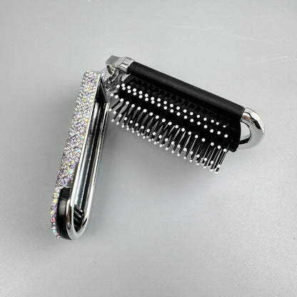 Bling Bling Handmade Silver AB Rhinestone Foldable Travel Hair Brush and Mirror