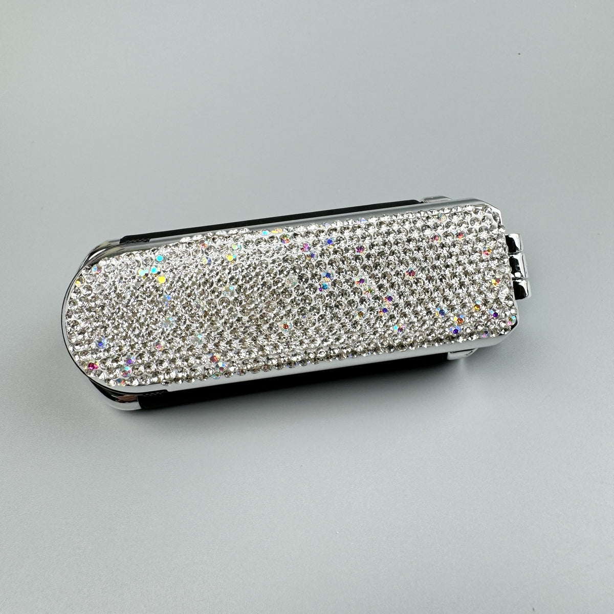 Bling Bling Handmade Silver AB Rhinestone Foldable Travel Hair Brush and Mirror