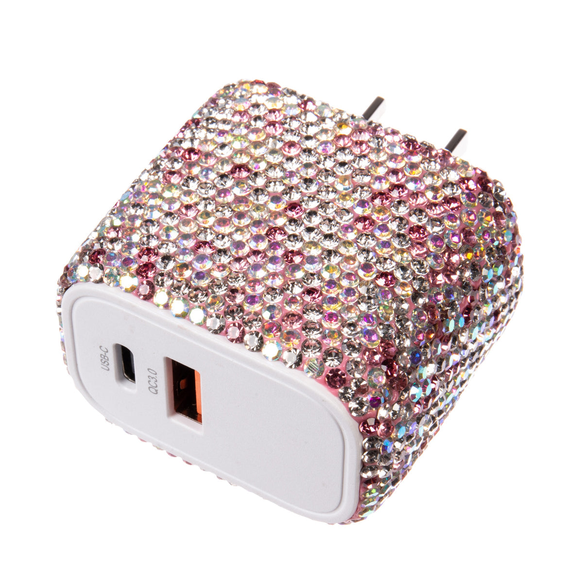 Bling Bling Handmade Pink Rhinestone USB & Type C Dual Wall Charger