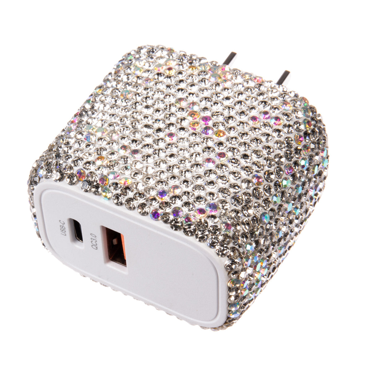 Bling Bling Handmade Silver AB Rhinestone USB & Type C Dual Wall Charger