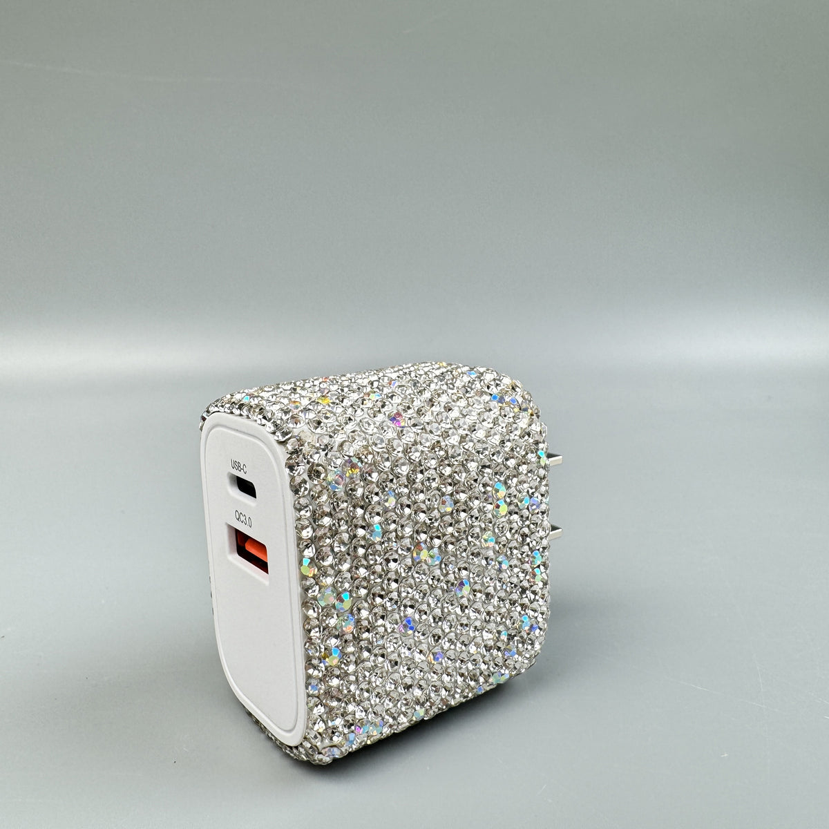 Bling Bling Handmade Silver AB Rhinestone USB & Type C Dual Wall Charger