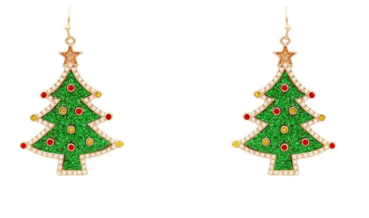 Green Christmas Tree Sparkle Earrings